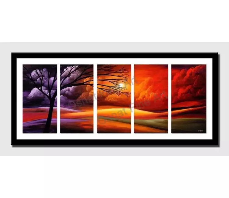 posters on paper - canvas print of multi panel wall art by osnat tzadok of sunset in red