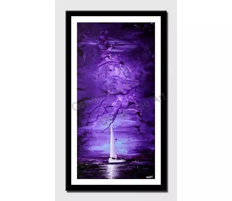print on paper - canvas print of vertical purple modern wall art by osnat tzadok of sail boat