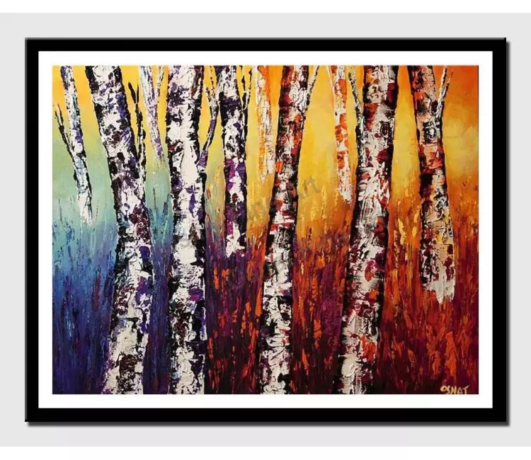 print on paper - canvas print of colorful birch trees