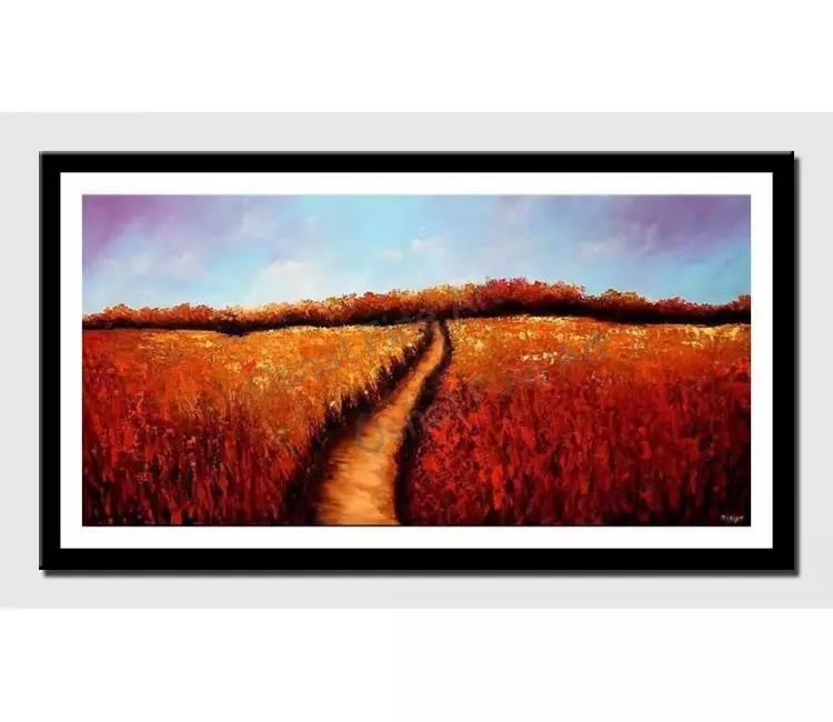 print on paper - canvas print of red field of flowers with trail in the middle