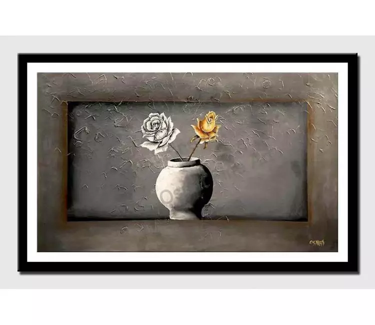 print on paper - canvas print of gray vase with 2 roses gray background