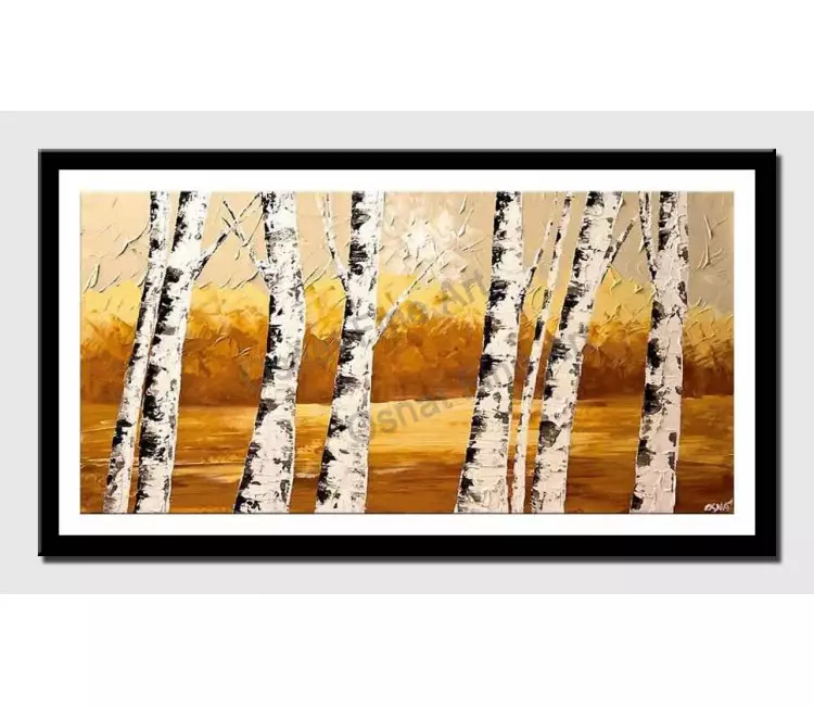 print on paper - canvas print of textured painting birch trees