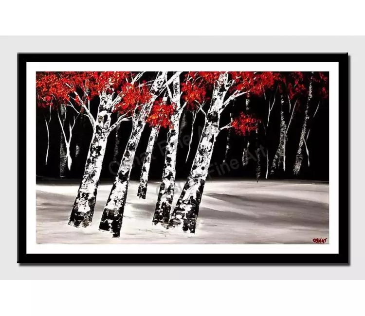 print on paper - canvas print of textured birch trees at night