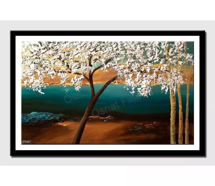 print on paper - canvas print of flowering almond tree on landscape backgrond