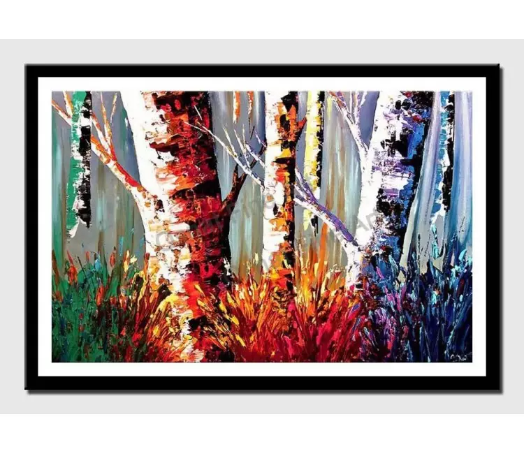 print on paper - canvas print of colorful tree trunks in forest