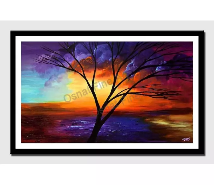 print on paper - canvas print of painting of naked tree on colorful background