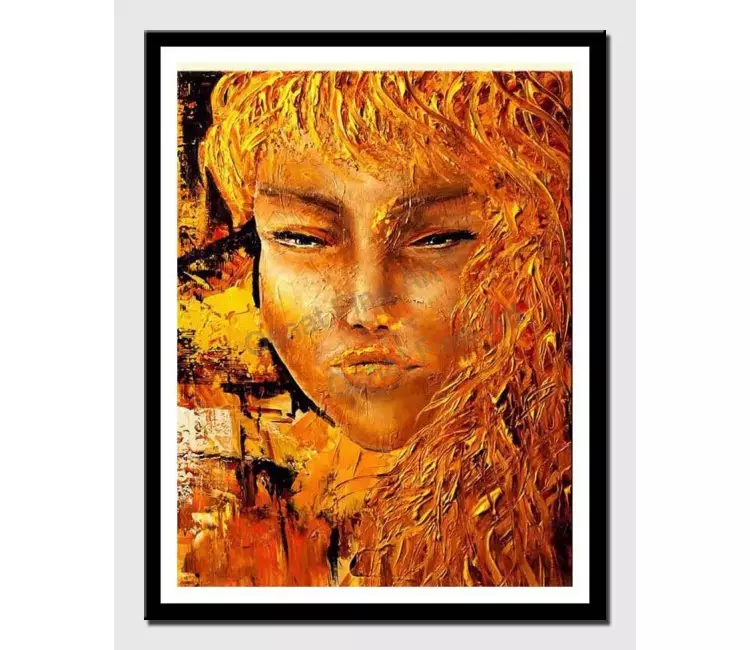 print on paper - canvas print of painting of woman face in rusty golden colors