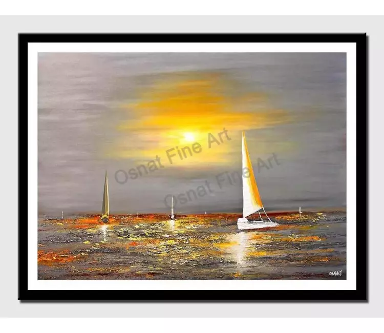 print on paper - canvas print of modern wall art by osnat tzadok of sail boats sailing in the ocean