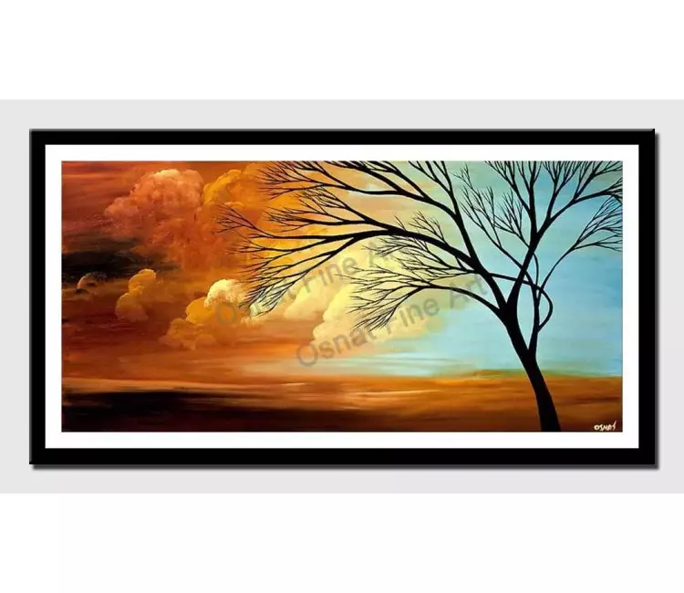 print on paper - canvas print of horizontal painting of sunrise and brown clouds