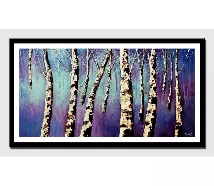 print on paper - canvas print of birch trees in purple forest