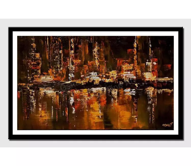 print on paper - canvas print of painting of cityscape reflected in the river