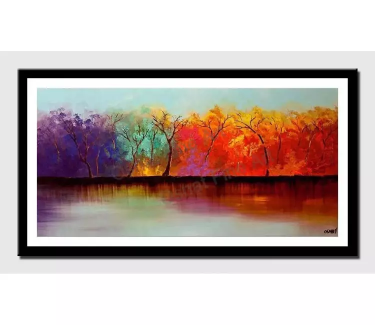 print on paper - canvas print of colorful forest on river bank