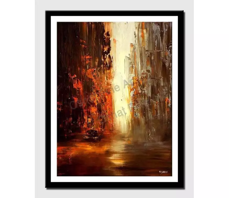 print on paper - canvas print of abstract vertical painting of taxi in the big city