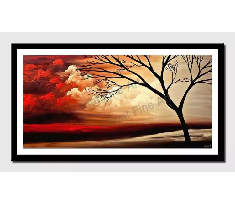 print on paper - canvas print of wall art by osnat tzadok naked tree and red clouds