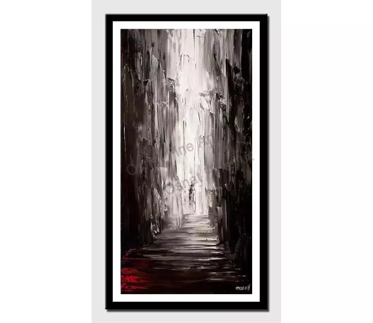 print on paper - canvas print of vertical painting of an alley in black and white