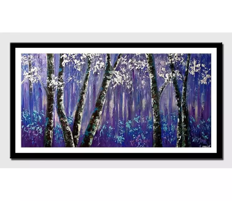 posters on paper - canvas print of purple forest of blooming birch trees