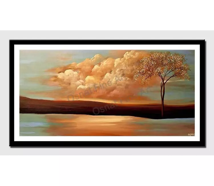 print on paper - canvas print of single tree on river bank with background of clouds