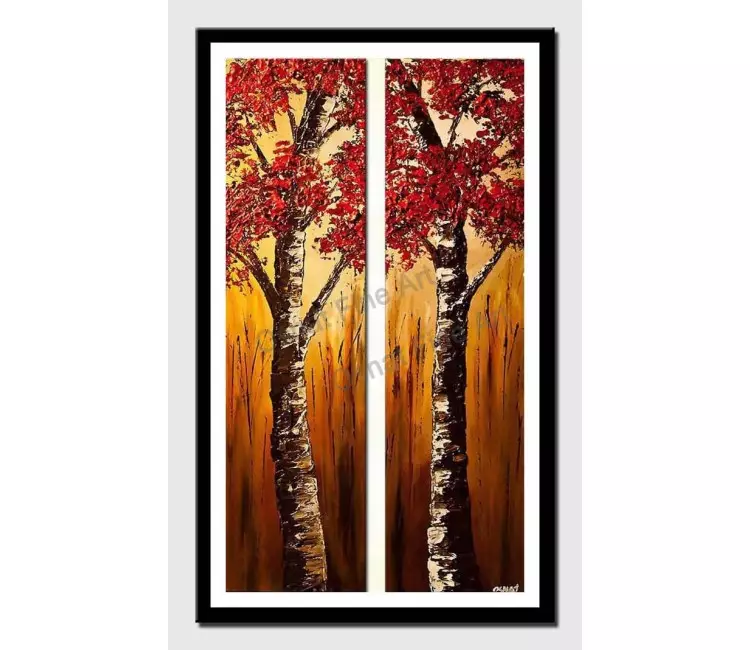 print on paper - canvas print of diptych red birch trees
