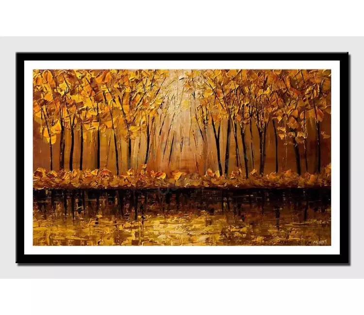 posters on paper - canvas print of golden forest over river bank