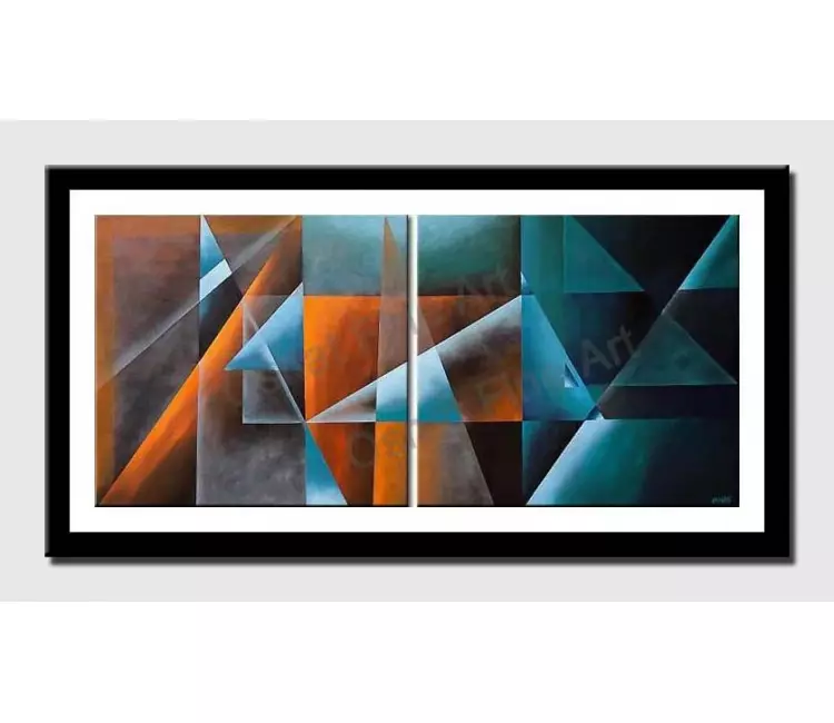 print on paper - canvas print of abstract triangles in brown and blue
