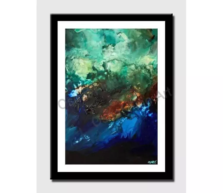 print on paper - canvas print of abstract in blue and green