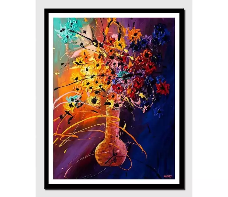 print on paper - canvas print of modern wall art by osnat tzadok of vase with colorful flowers