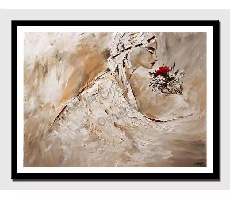 posters on paper - canvas print of painting of woman smelling rose