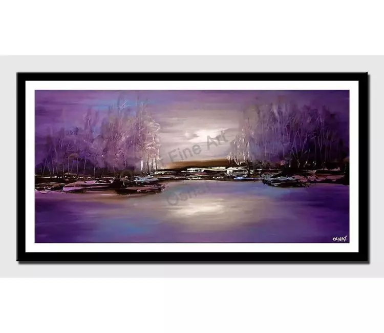 print on paper - canvas print of purple forest on river bank