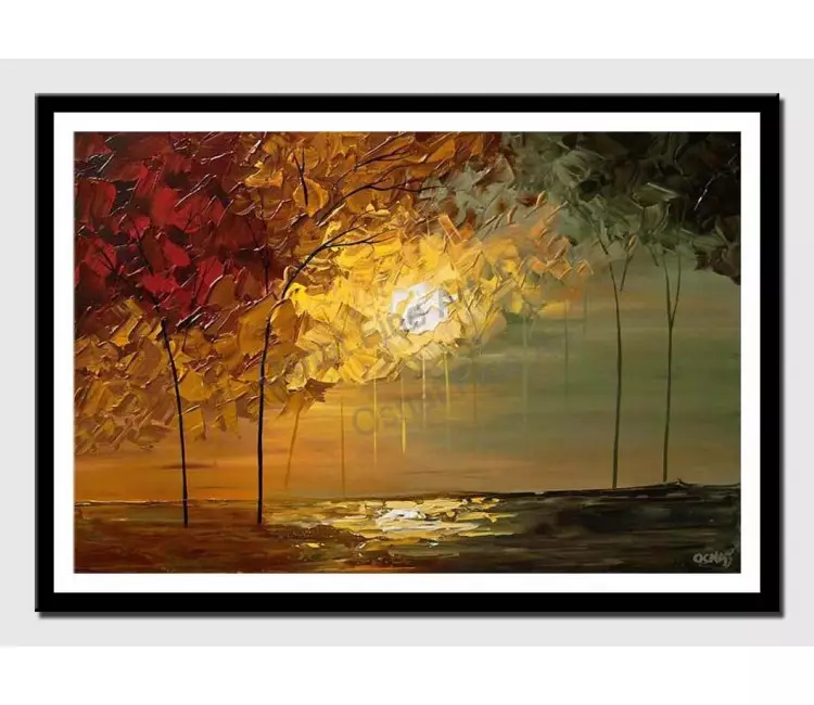 print on paper - canvas print of blooming trees over sunrise