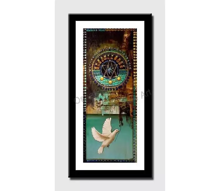 print on paper - canvas print of judaica magen david painting with dove of peace