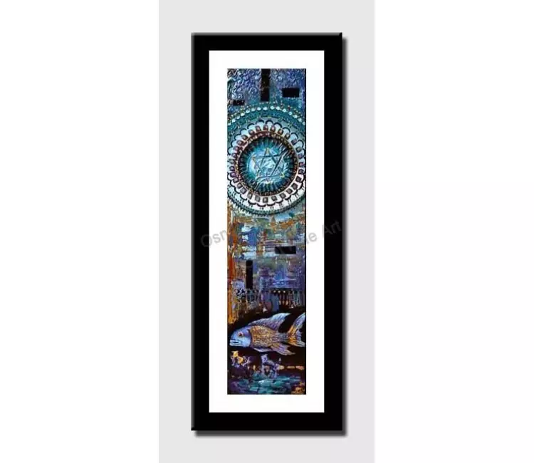 print on paper - canvas print of judaica magen david painting and fish