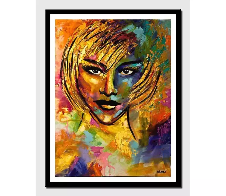 print on paper - canvas print of colorful painting of blond woman face with russian look