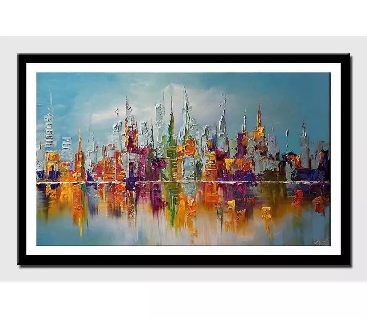 posters on paper - canvas print of city view abstract on blue background