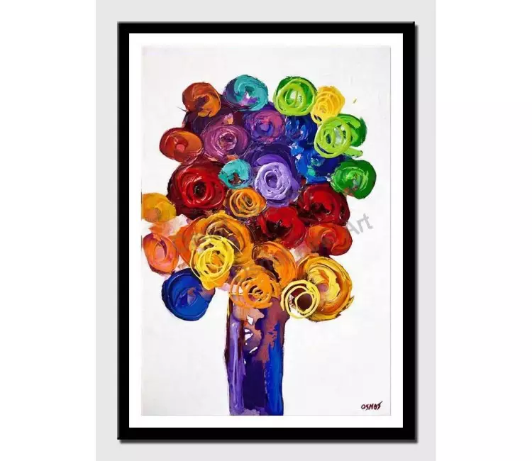 print on paper - canvas print of vase with colorful flowers on white background