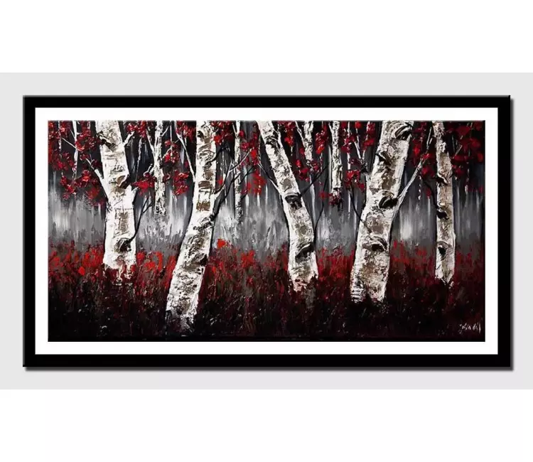 posters on paper - canvas print of birch trees with red leaves