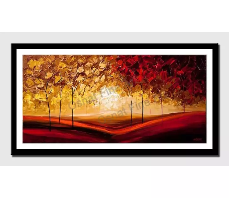 print on paper - canvas print of red and yellow blooming trees painting