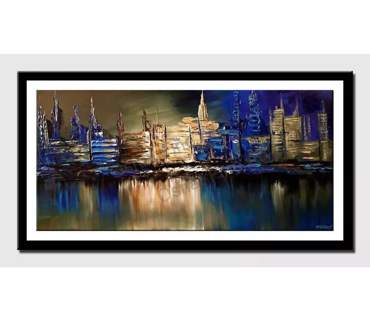 posters on paper - canvas print of blue cityscape reflected on water