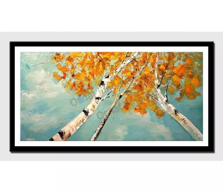 print on paper - canvas print of textured painting of birch trees