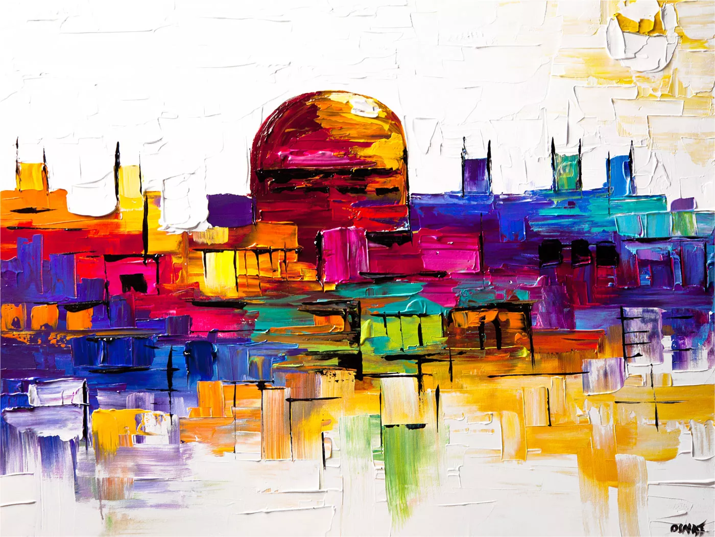 print on paper - canvas print colorful painting of Jerusalem golden dome