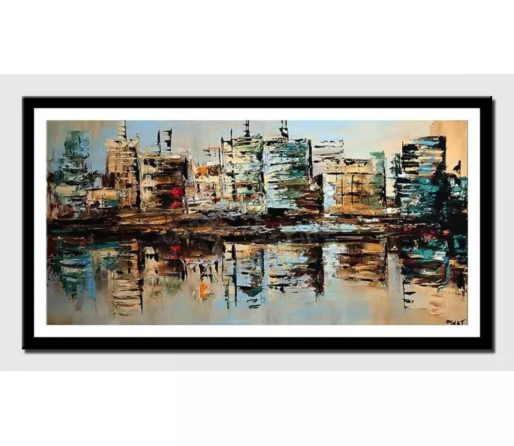 posters on paper - canvas print of city buildings reflected in water