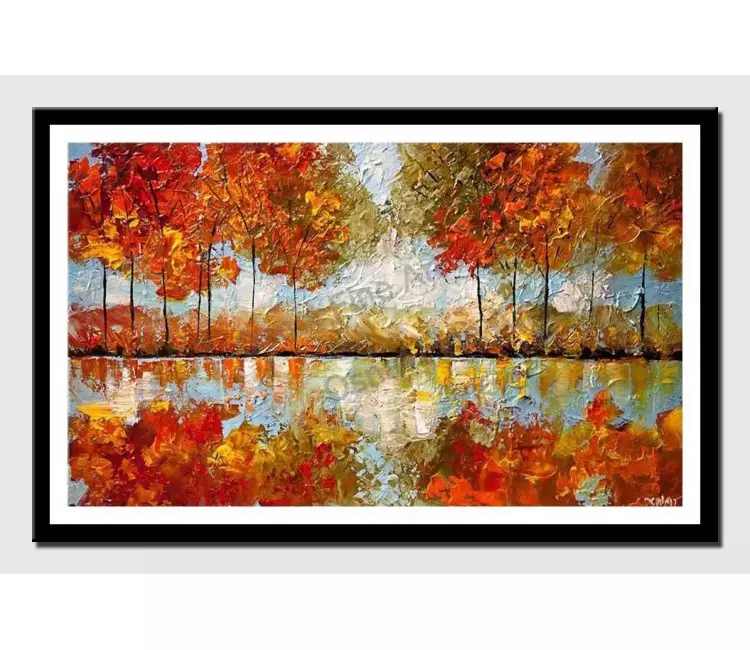 print on paper - canvas print of blooming trees with reflection in river