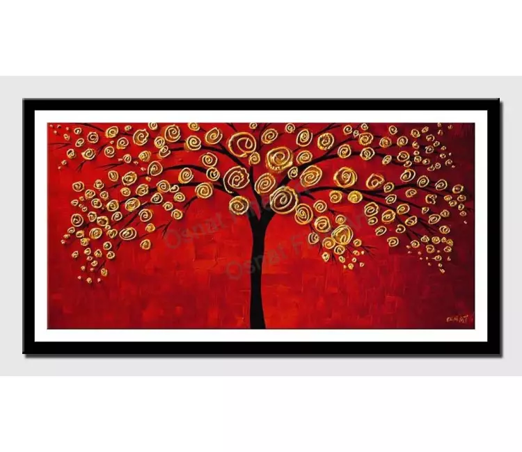 print on paper - canvas print of golden tree on red background