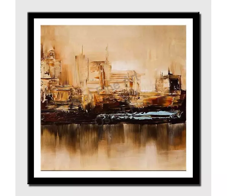 print on paper - canvas print of beige cityscape reflected in water
