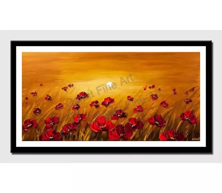 posters on paper - canvas print of a field of poppy flowers on a sunrise background