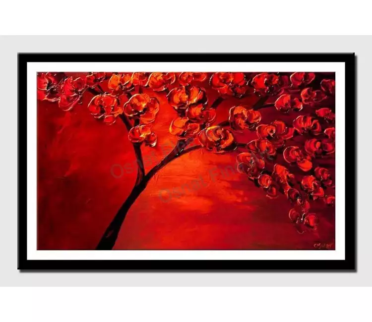 print on paper - canvas print of textured painting of blooming red tree