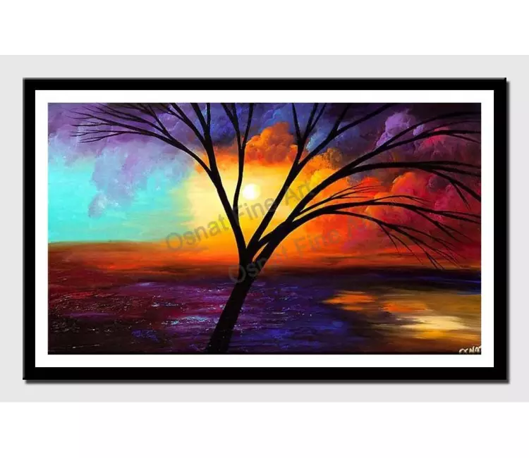print on paper - canvas print of leafless tree over colorful sunrise