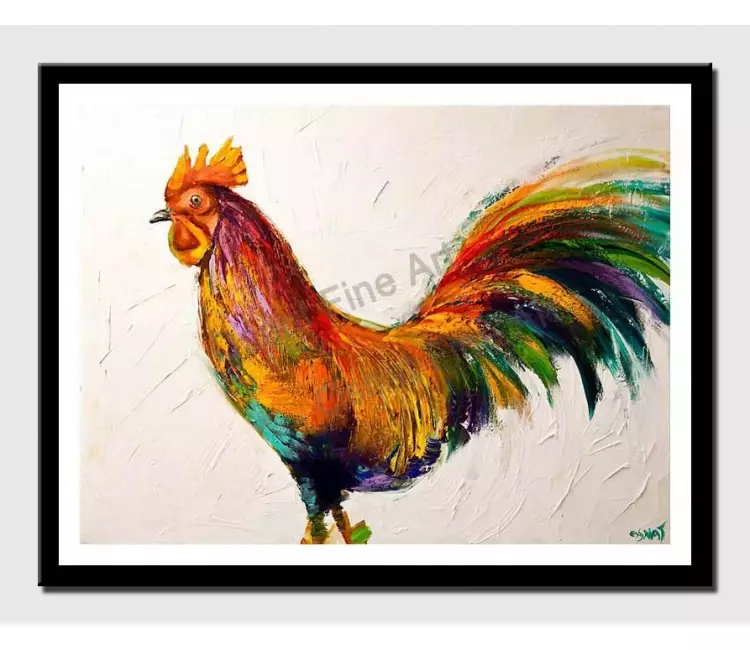 print on paper - canvas print of  colorful abstract rooster palette knife