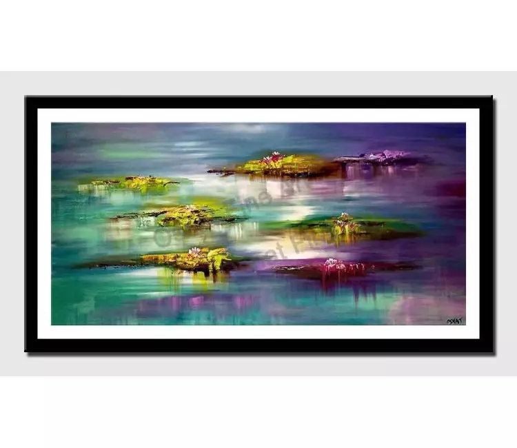 print on paper - canvas print of  abstract lilly pads modern palette knife