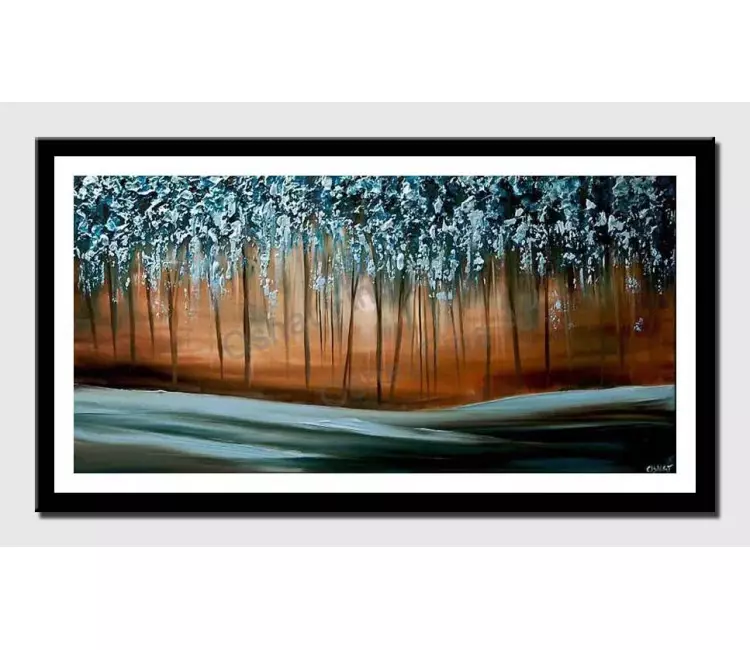 print on paper - canvas print of  blue forest painting modern palette knife