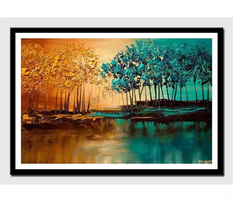 print on paper - canvas print of modern landscape textured blooming trees painting